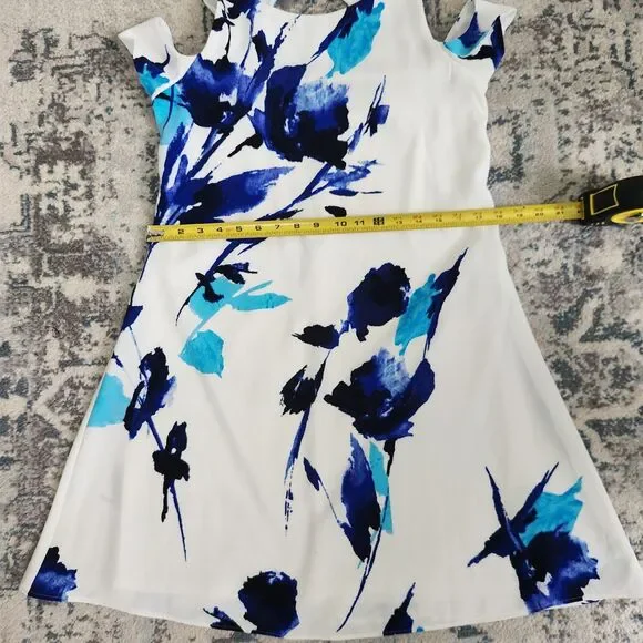 Lauren Ralph Lauren Womens 6 Cold Sholder Cut-Out Floral Crepe Shift Dress Blue - Picture 15 of 16